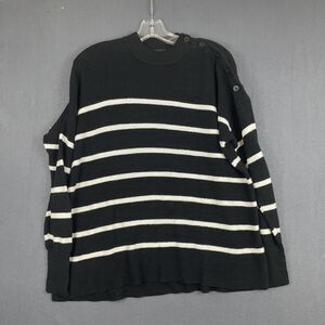 Polo Ralph Lauren Women's Button Shoulder Striped Mock Neck Black Sweater Sz L